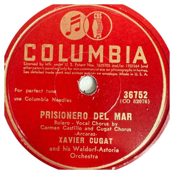 Xavier Cugat Prisionero Del Mar 10 Inch Shellac 78 RPM Columbia 36752 Vintage - Picture 2 of 4